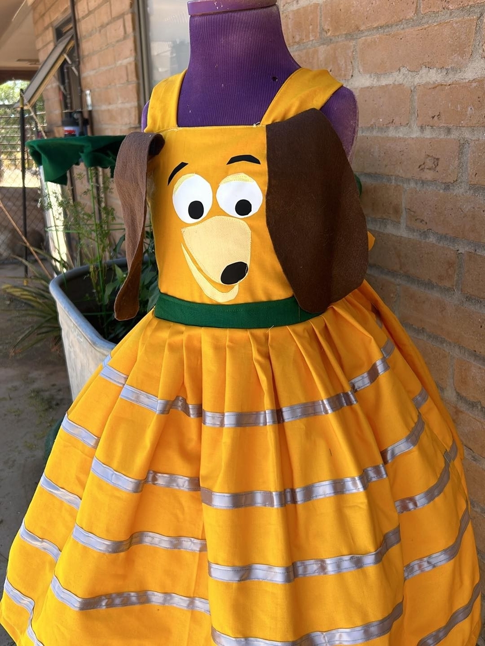 Yellow Dog Appliqué Girls Dress with Brown Ears